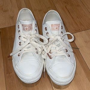 White converse with rose gold accent, Size 7